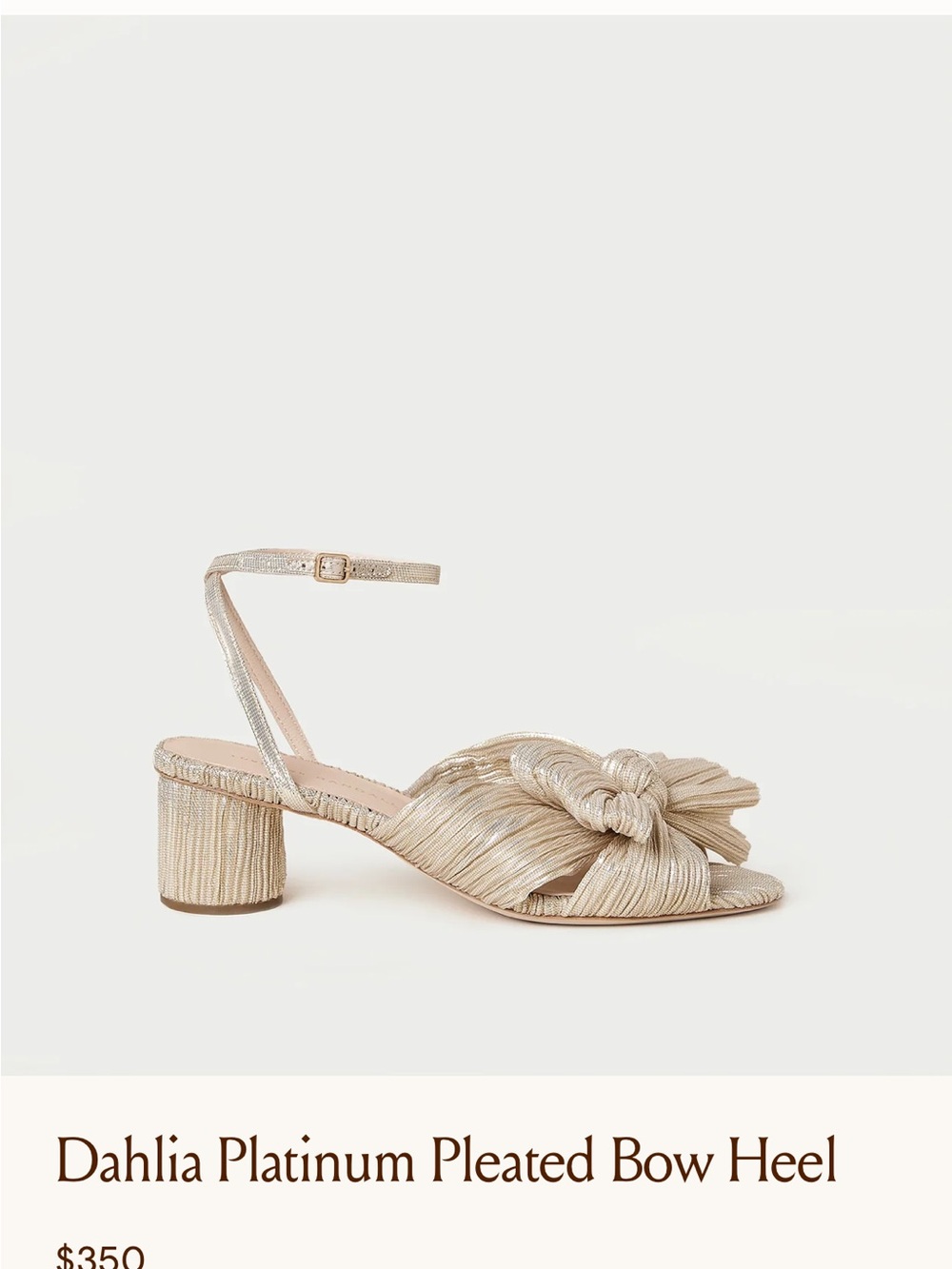 Dalia Metallic Pleated Bow Block Heel Sandal
